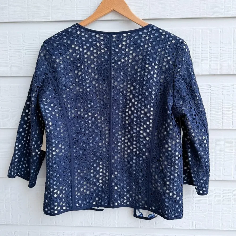Coldwater Creek Reversible Navy Eyelet Floral Jacket 10 - Picture 4 of 14